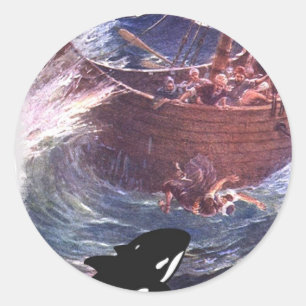 Pegatina Redonda Jonah 1:17 - Jonah y la ballena