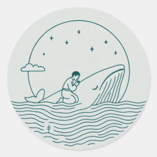 Pegatina Redonda Jonás y la Ballena Sticker