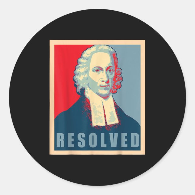 Pegatina Redonda Jonathan Edwards Resolved Calvinist Reformed  (Anverso)