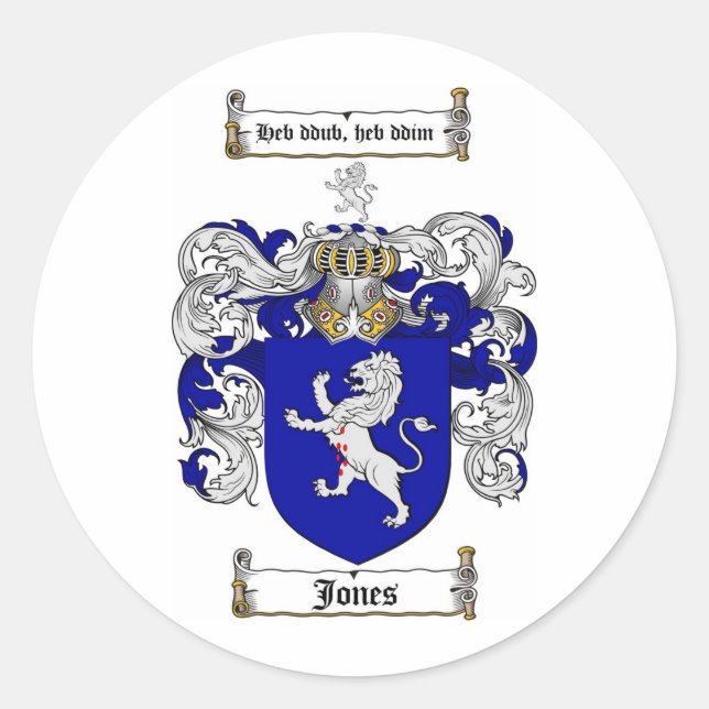 PEGATINA REDONDA JONES FAMILY CREST - JONES EL ABRIGO DE ARMAS (Anverso)