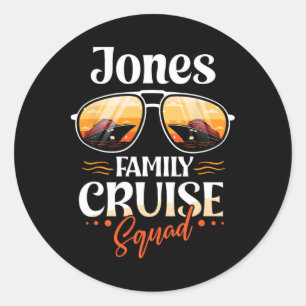 Pegatina Redonda Jones Family Cruise Squad personalizado Jones Vaca