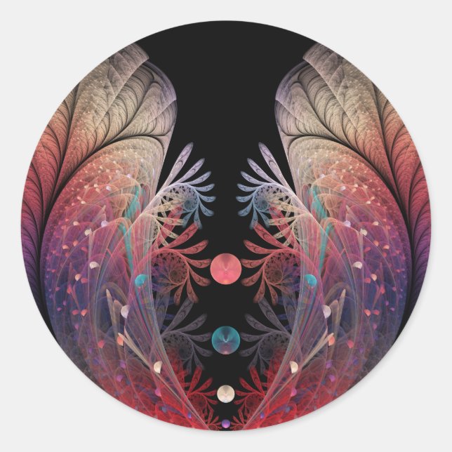 Pegatina Redonda Jonglage Resumen Moderno Fantasía Arte Fractal (Anverso)