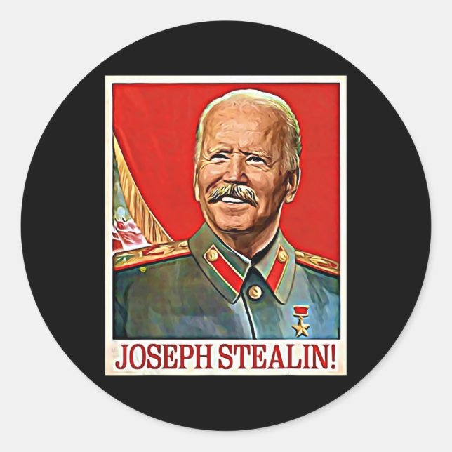 Pegatina Redonda Joseph Stealin Anti Joe Biden Meme Parodia polític (Anverso)