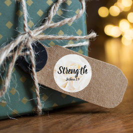 Pegatina Redonda Joshua 1:9 Verso con rosa blanca elegante