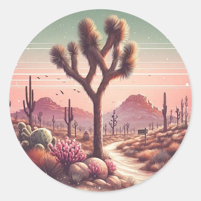Pegatina Redonda Joshua Tree National Park California Watercolor (Anverso)