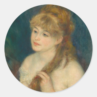 Pegatina Redonda Joven descortezando el pelo de Renoir