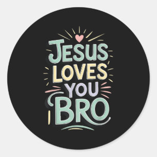 Pegatina Redonda Joven Jesús te ama hermano divertido cristiano hij