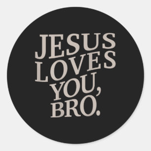 Pegatina Redonda Joven Jesús te ama hermano niño cristiano gracioso