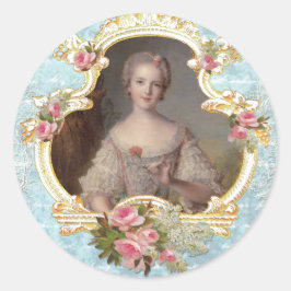 Pegatina Redonda Joven Marie Antoinette y Pegatinas de rosas rosada