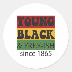 Pegatina Redonda Joven negro libre desde 1865 Mes de la historia ne