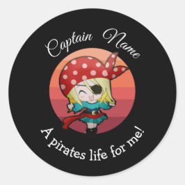 Pegatina Redonda JÓVENES Chicas Fiesta Pirata Clásico Ronda Sti