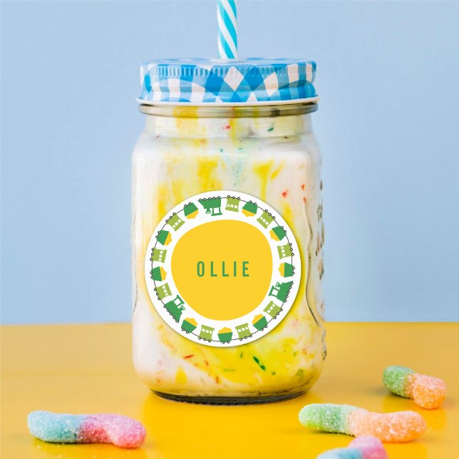 Pegatina Redonda Jóvenes Toys Green Trains Favor de fiesta de cumpl (Boys Toys Green Trains Kid's Birthday Party Favor Sticker / Drinks / Food Label @ fatfatin_mini_me)