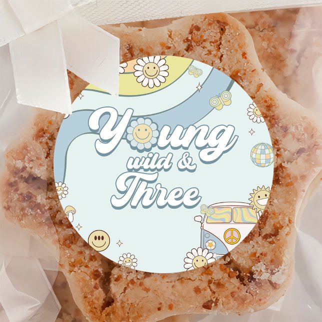 Pegatina Redonda Jóvenes y salvajes tres arcoiris retro tercer cump (Subido por el creador)