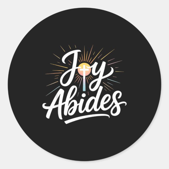 Pegatina Redonda Joy Abides Christian Cross Sunbeam Faith Insration (Anverso)