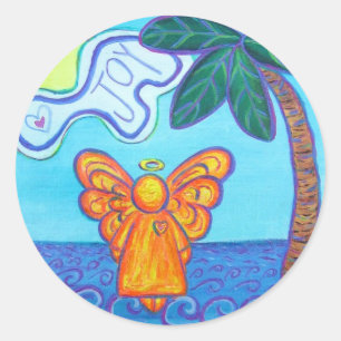 Pegatina Redonda Joy Beach Guardian Angel Personalizados de arte Pe