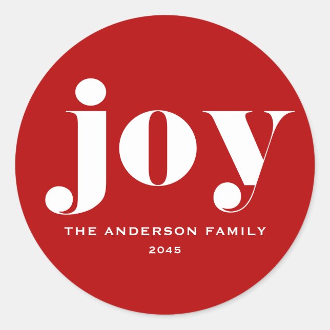 Pegatina Redonda JOY Bold Typography Navidades modernos Red (Anverso)