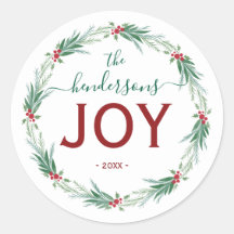 Joy Christmas Wreath Name Handwritten Script