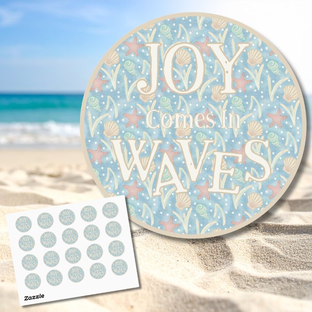 Pegatina Redonda Joy Comes in Waves – Boho Beach  (Joy Comes in Waves – Boho Beach Round Sticker Set)