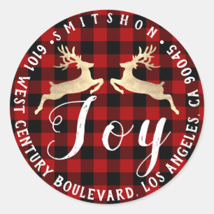 Pegatina Redonda Joy Deer Holiday Return RSVP Buffala Fleece Gold