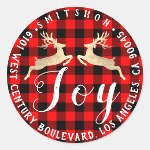 Pegatina Redonda Joy Deer Holiday Return RSVP Buffala Fleece Gold