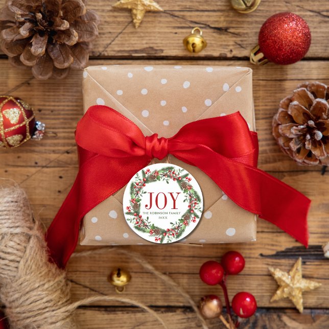 Pegatina Redonda Joy Family Name Navidades Wreath (Subido por el creador)