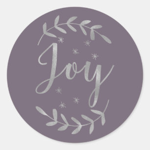 Pegatina Redonda JOY Hoja Botánica de Plata Moderna para Fiestas de
