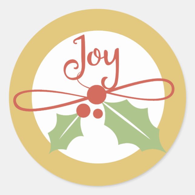 Pegatina Redonda Joy Holly Gold y Red Christmas Stickers (Anverso)