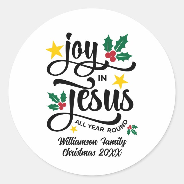 Pegatina Redonda Joy in Jesus Christian Christmas Family Name  (Anverso)
