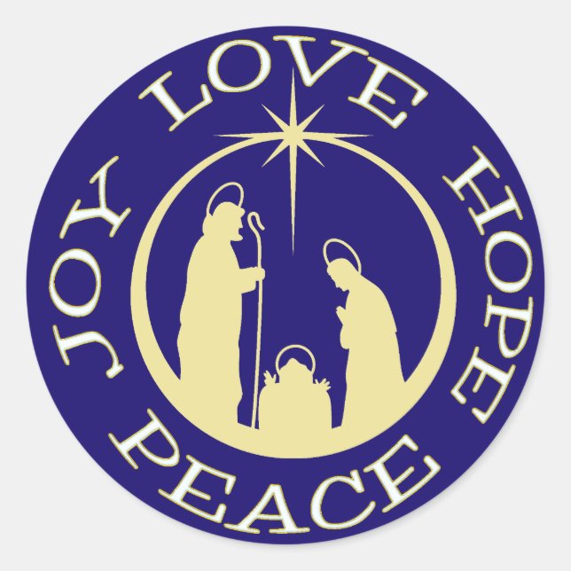 Pegatina Redonda Joy Love Hope Peace Navidades (Anverso)