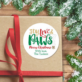 Pegatina Redonda Joy Love PAWS Navidades de perro Paw imprime Pegat