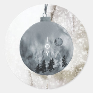Pegatina Redonda JOY Navidad Árbol Nieve Adorno Az
