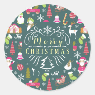 Pegatina Redonda Joy Navidades Green
