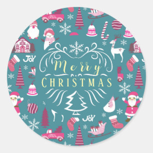 Pegatina Redonda Joy Navidades Turquoise