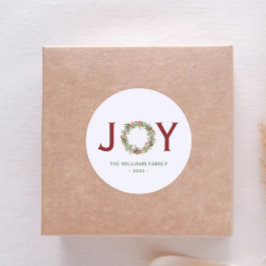 Pegatina Redonda Joy Navidades Wreath Family Name