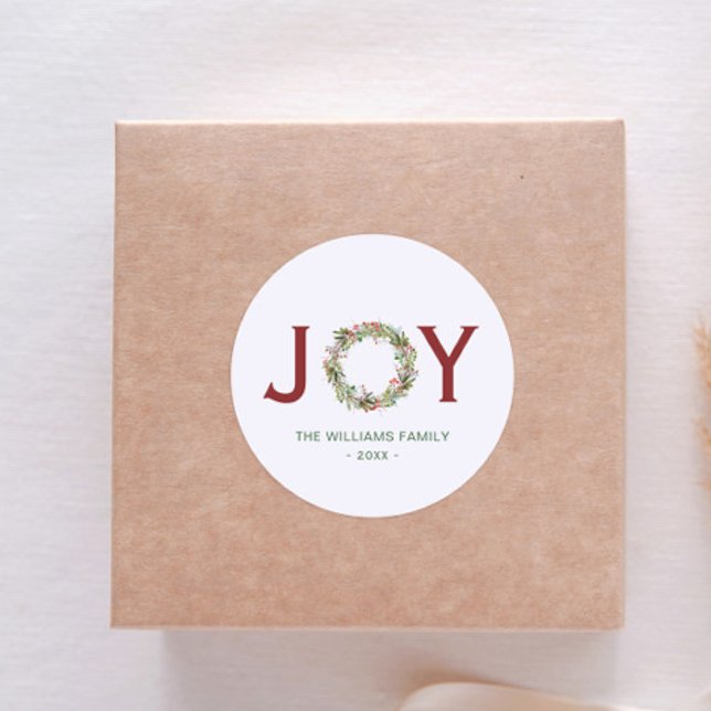 Pegatina Redonda Joy Navidades Wreath Family Name (Subido por el creador)