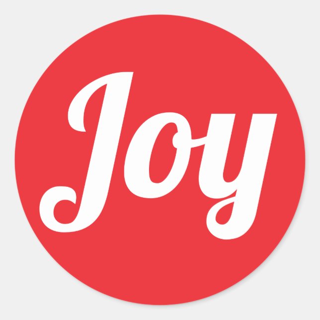 Pegatina Redonda Joy Red Brushed Script Sencillo vacaciones moderna (Anverso)