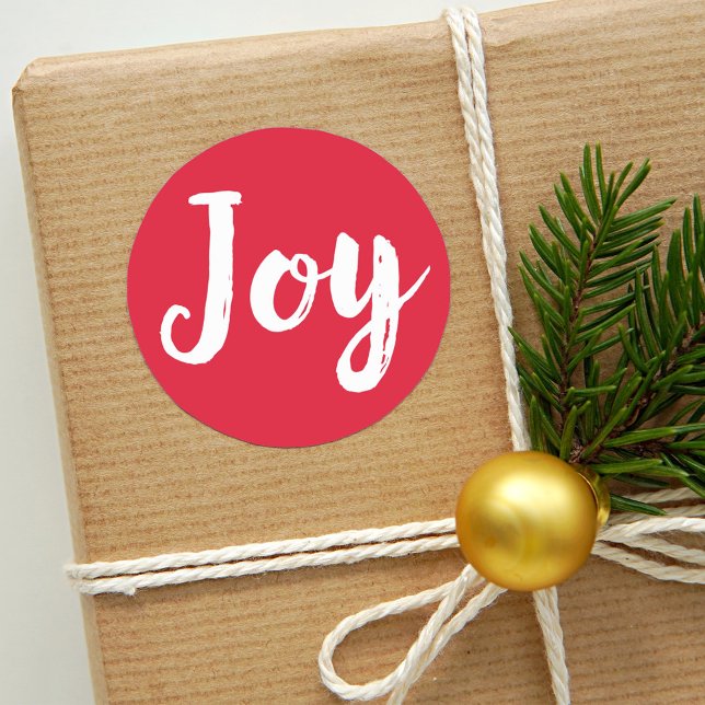 Pegatina Redonda Joy Red BrushScript Holiday (Subido por el creador)