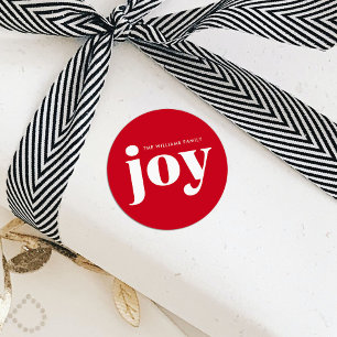 Pegatina Redonda Joy Red Holiday Navidades Minimalistas