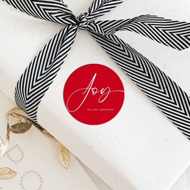 Pegatina Redonda Joy Red Script Holiday Navidades (Subido por el creador)