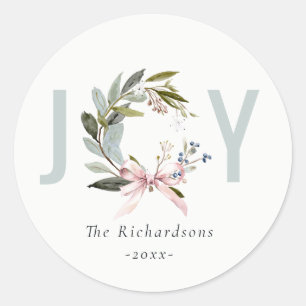 Pegatina Redonda Joy Rubor Blue Green Navidades de invierno Wreath