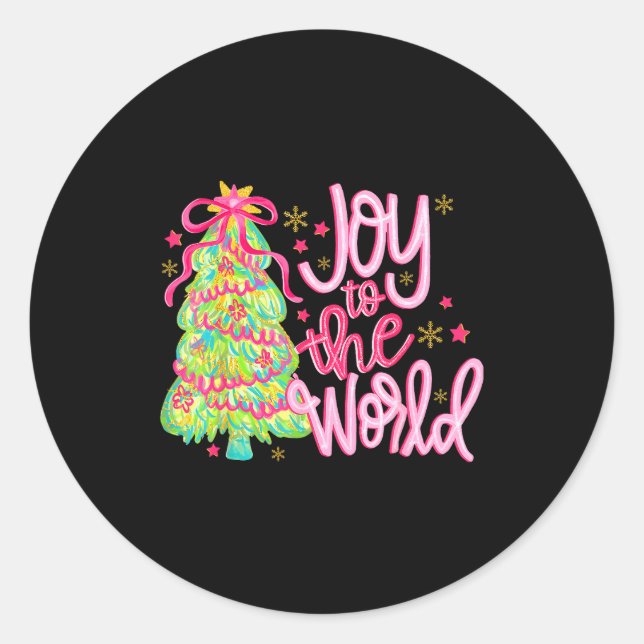 Pegatina Redonda Joy To The World Jesus Christian Xmas Tree Holiday (Anverso)