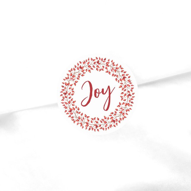 Pegatina Redonda Joy Watercolor Rosehips Wreath. Navidades (Subido por el creador)