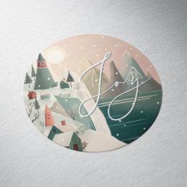 Pegatina Redonda Joy Winter Mountain Village | Festividades de navi