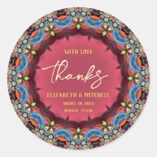 Pegatina Redonda Joya de encaje fractal naranja azul Gracias