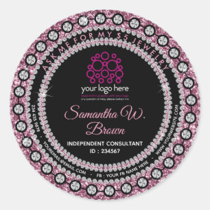Pegatina Redonda Joyas Brillantes Rosa