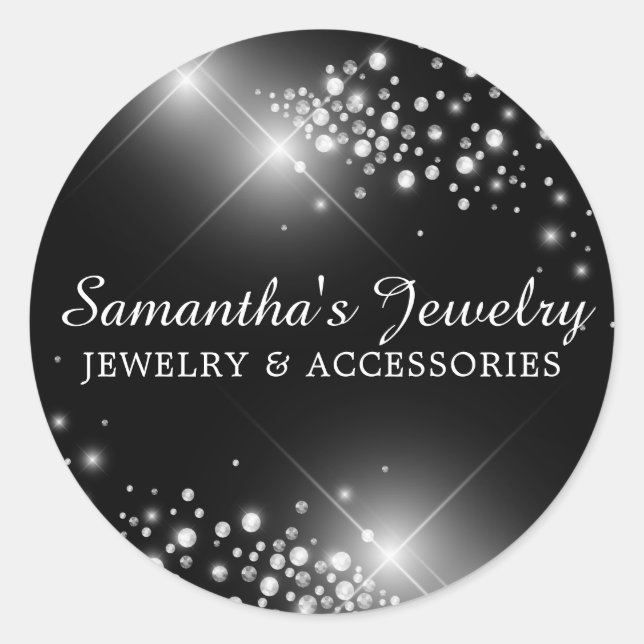 Pegatina Redonda joyas de diamantes de gema plateado (Anverso)