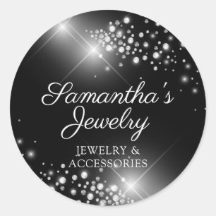 Pegatina Redonda joyas de diamantes y gemas de plata
