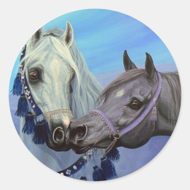 Pegatina Redonda Joyas del Desierto pegatinas caballos árabes (Anverso)