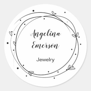 Pegatina Redonda Joyas hechas a mano con guirnaldas femeninas