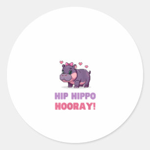 Pegatina Redonda Joyente HIP HIPPO HOORAY MOO DENG Hippo Tema Zoo F